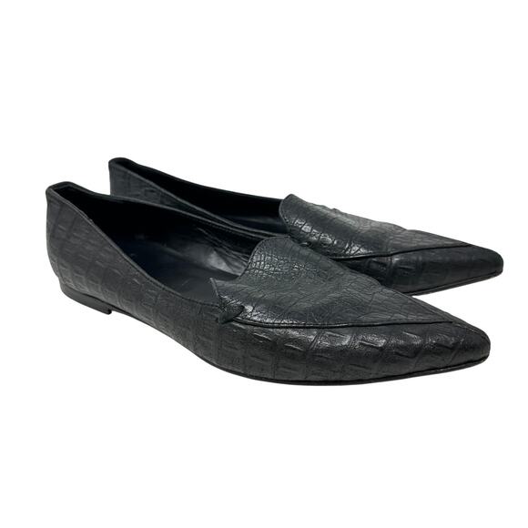 Anine Bing Lucy Leather Loafers Womens Sz 38 US 8 Pointed Toe Flats Black - Picture 1 of 7
